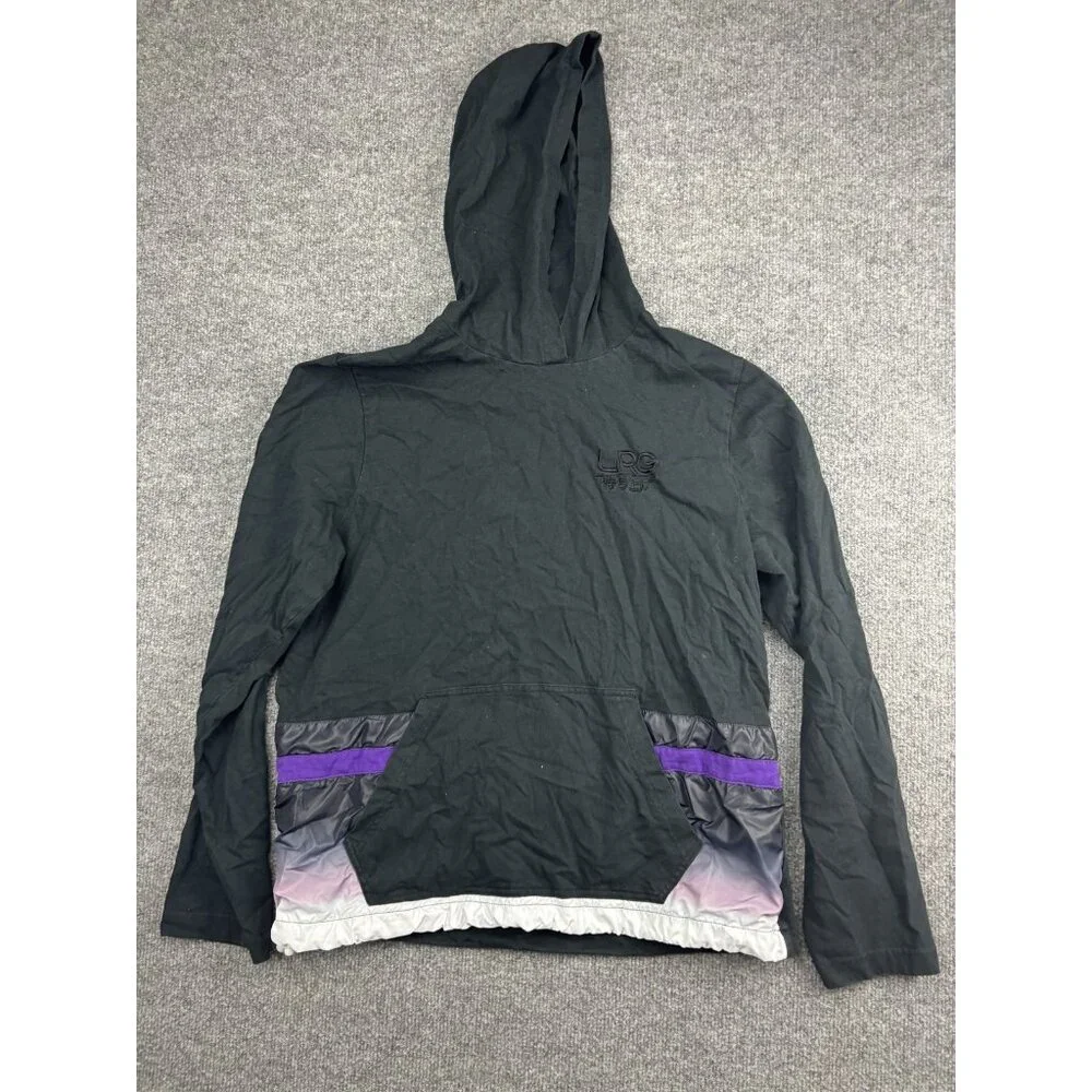 LRG Pullover Hoodie Mens Medium‎ Black Purple Windbreaker Accent Streetwear